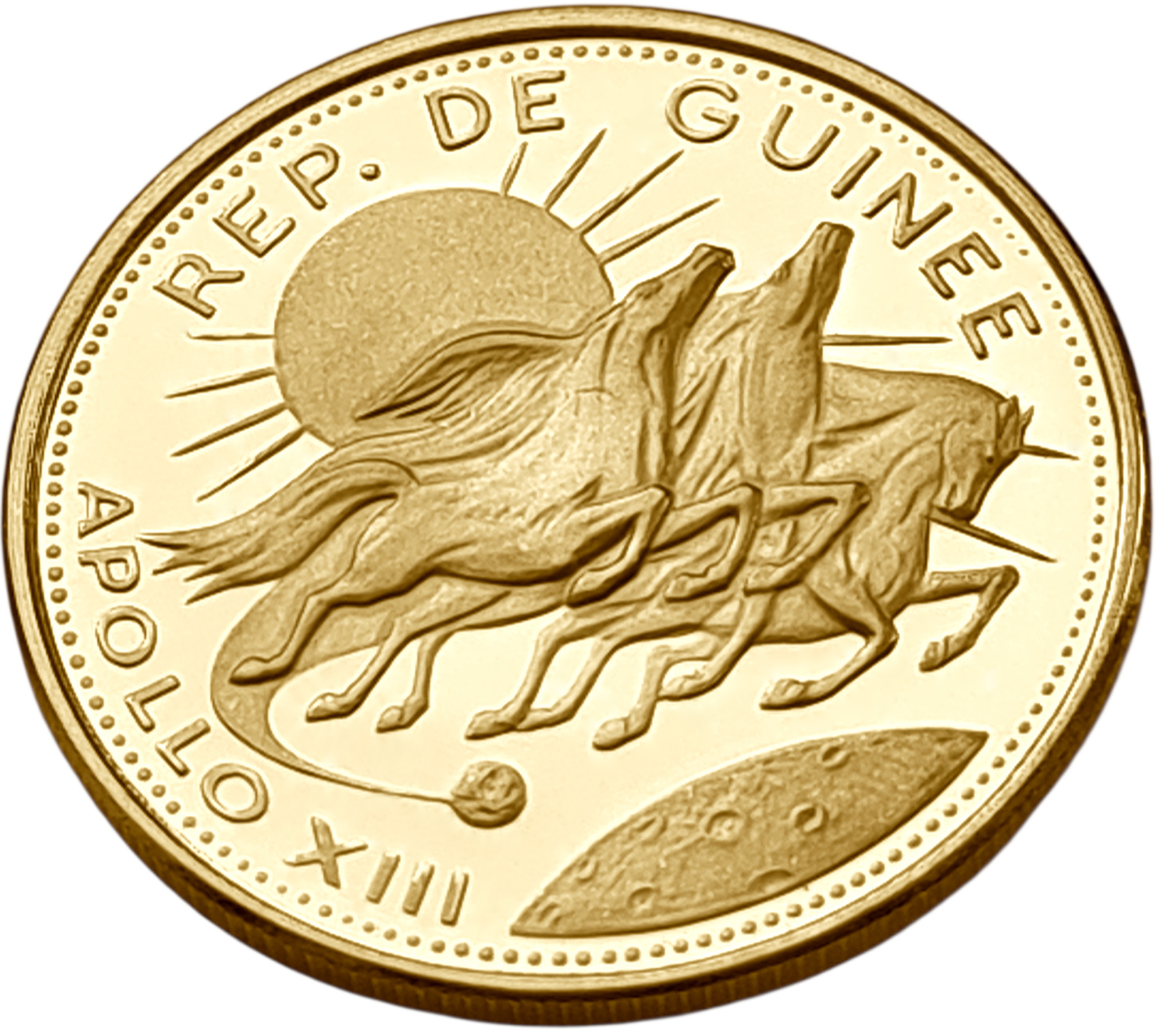 картинка Гвинея. 2000 Франков 1970 г. Золото. 8.0 г*0.900 0.2315 oz. Космос! Аполлон-13! Пруф! от магазина Одежда+