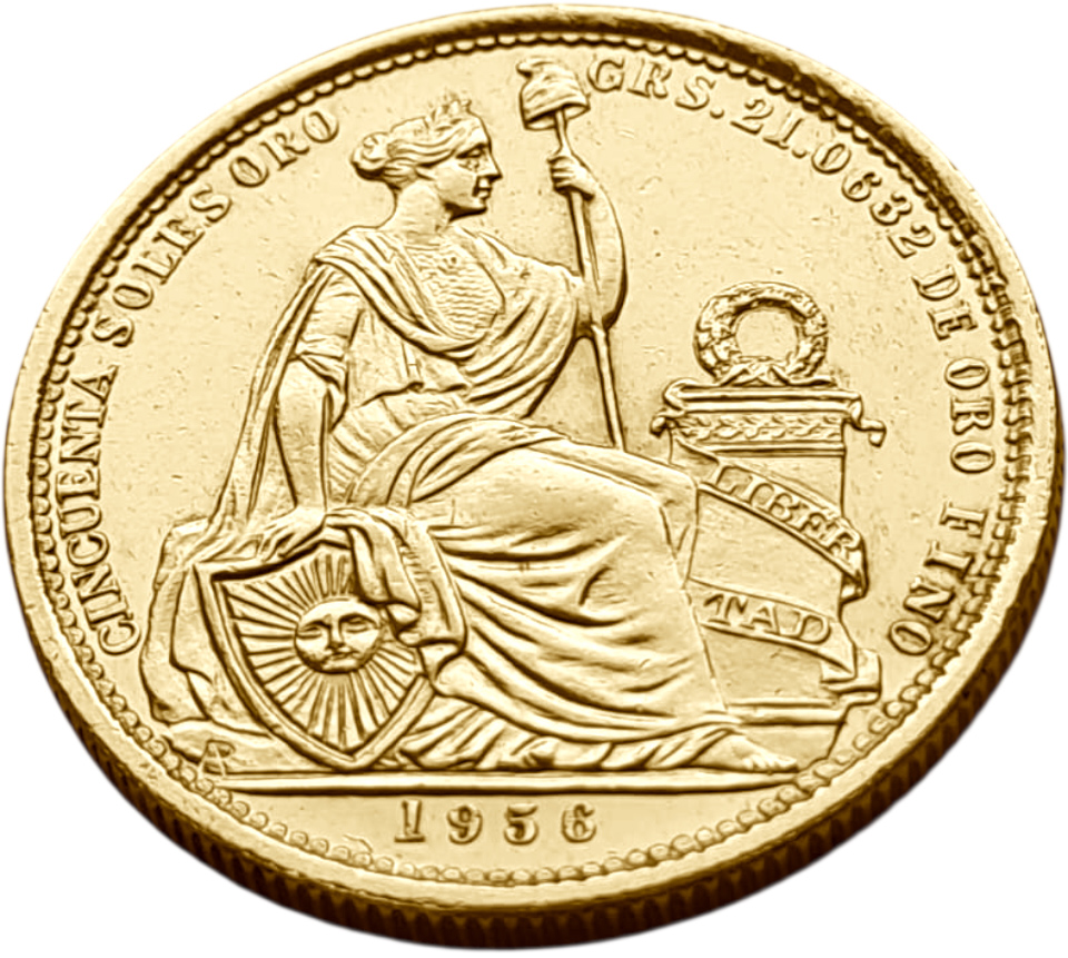 картинка Перу. 50 Солей 1956 г. Золото. 23.41 г*0.900 0.6774 oz. от магазина Одежда+