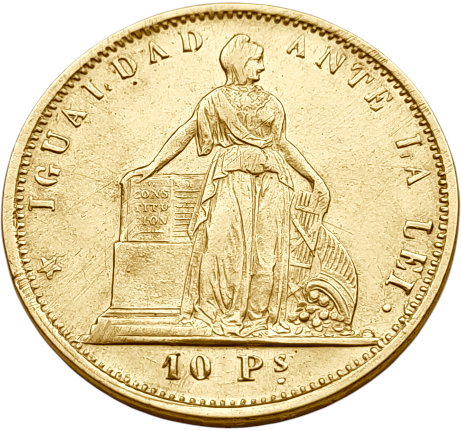 картинка Чили. 10 Песо 1867 г. Золото. 15.253 г*0.900 0.4413 oz. от магазина Одежда+