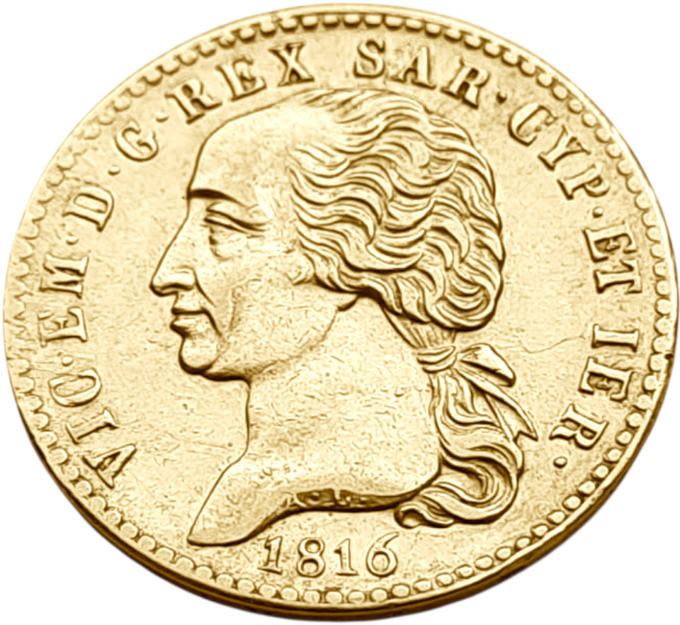 картинка Королевство Сардиния. 20 Лир 1816 г. Золото. 6.45 г*0.900 0.1866 oz. от магазина Одежда+