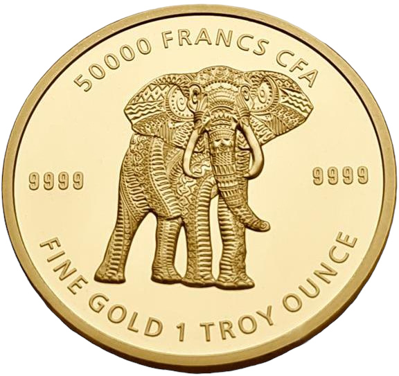 картинка Чад. 50 000 Франков КФА 2019 г. Золото. 31.107 г*0.9999 1.0 oz. Слон! ТИРАЖ 100 ЭКЗ! от магазина Одежда+