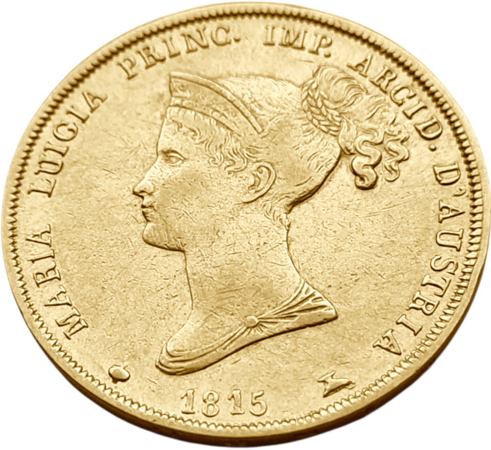 картинка Парма и Пьяченца. 40 Лир 1815 г. Золото. 12.9 г*0.900 0.3733 oz. от магазина Одежда+