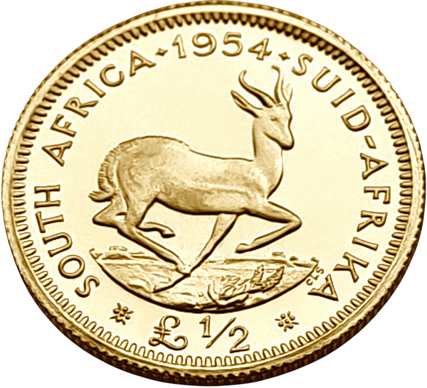 картинка ЮАР. 1/2 Фунта 1954 г. Золото. 3.994 г*0.917 0.1177 oz. от магазина Одежда+ 2