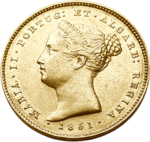 картинка Португалия. 5000 Рейс 1851 г. Золото. 8.96 г*0.917 0.2641 oz. от магазина Одежда+