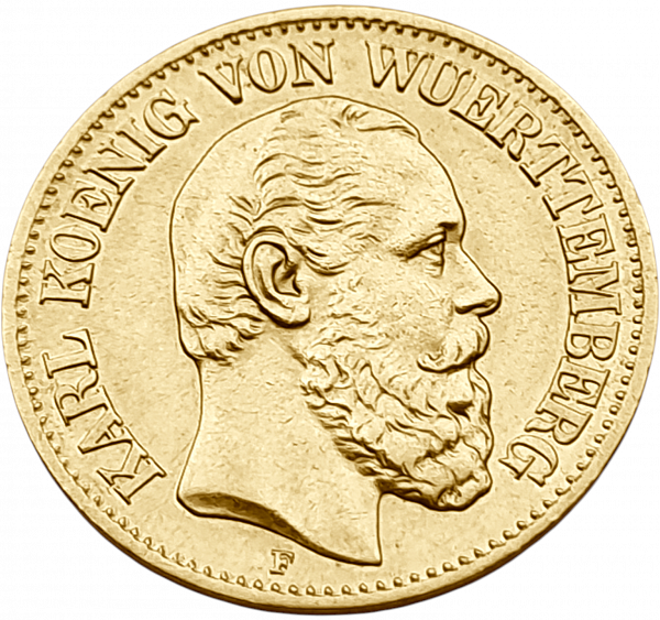 картинка Вюртемберг. 10 Марок 1873 г. Золото. 3.982 г*0.900 0.1152 oz. от магазина Одежда+