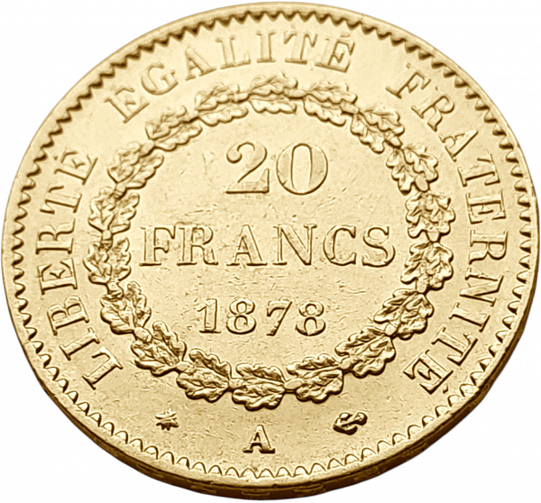 картинка Франция. 20 Франков 1878 г. Золото. 6.45161 г*0.900 0.1867 oz. от магазина Одежда+ 2
