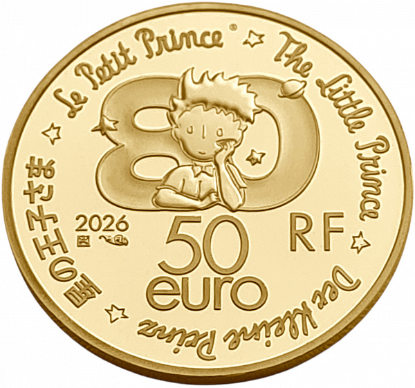 картинка Франция. 50 Евро 2026 г. Золото 7.78 г*0.999 0.25 oz. Экзюпери! Маленький Принц! Пруф! Сертификат! от магазина Одежда+ 2