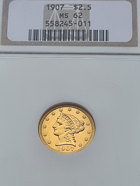 картинка США. 2 1/2 Доллара 1907 г. Золото. 4.18 г*0.900 0.1209 oz. СЛАБ NGC MS 62! от магазина Одежда+ 3