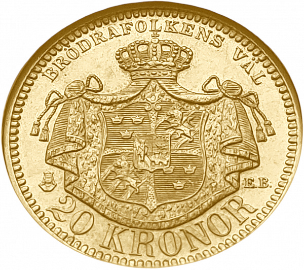картинка Швеция. 20 Крон 1898 г. Золото. 8.9606 г*0.900 0.2593 oz. СЛАБ NGC MS 64! от магазина Одежда+ 2