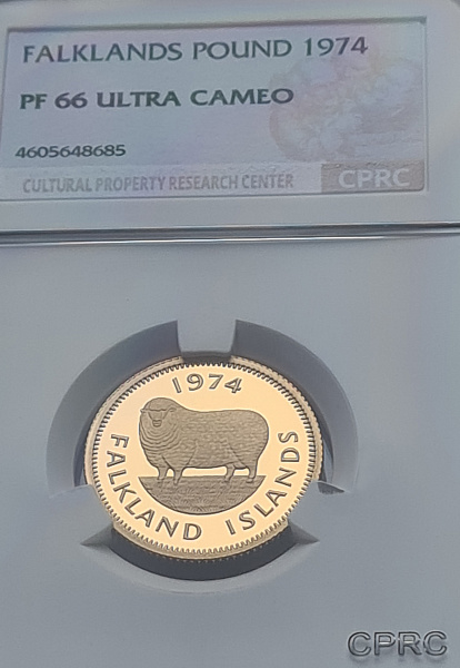 картинка Фолкленды. 1 Фунт 1974 г. Золото. 7.99 г*0.917 0.2356 oz. СЛАБ CPRC PF 66 ULTRA CAMEO! от магазина Одежда+ 3