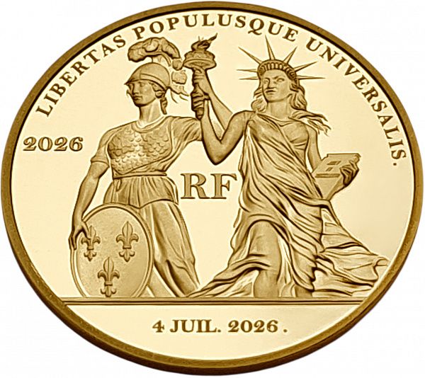 картинка Франция. 50 Евро 2026 г. Золото. 7.78 г*0.999 0.25 oz. 250-летие Независимости США! ТИРАЖ 500 ЭКЗ! СЛАБ ННР PF 69! от магазина Одежда+