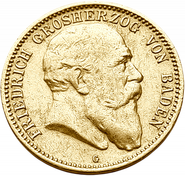 картинка Баден. 10 Марок 1906 г. Золото. 3.982 г*0.900 0.1152 oz. от магазина Одежда+