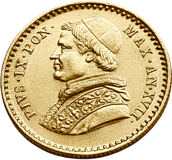 картинка Ватикан. 2 1/2 Скуди 1862 г. Золото. 4.334 г*0.900 0.1254 oz. от магазина Одежда+