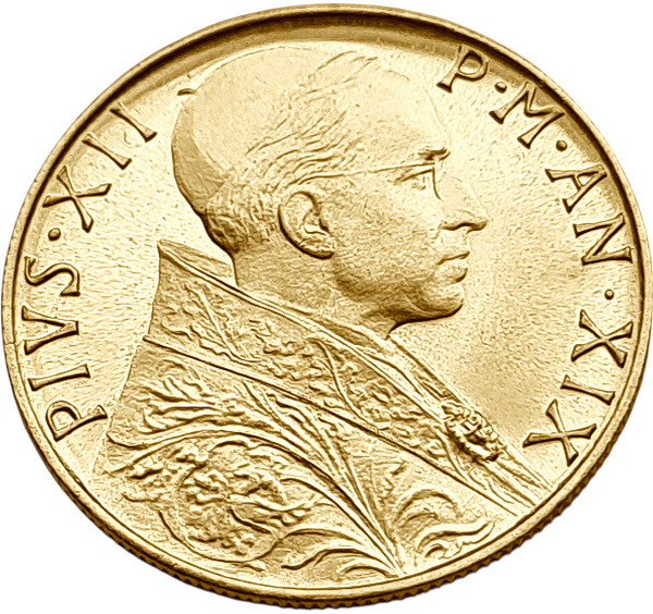 картинка Ватикан. 100 Лир 1957 г. Золото. 5.19 г*0.900 0.1502 oz. от магазина Одежда+ 2