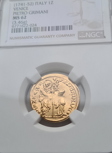 картинка Венеция. 1 Цехин 1741-52 г. Золото. 3.46 г*0.999 0.1111 oz. СЛАБ NGC MS 62!!! от магазина Одежда+ 3