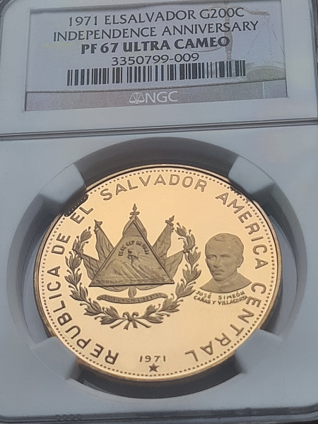 картинка Сальвадор. 200 Колон 1971 г. Золото. 23.6 г*0.900 0.6829 oz. СЛАБ NGC PF 67 ULTRA CAMEO! от магазина Одежда+ 3