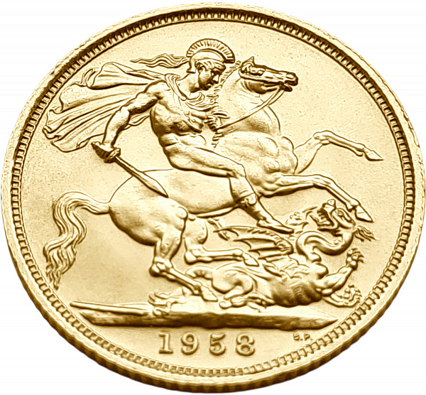 картинка Великобритания. 1 Соверен 1958 г. Золото. 7.99 г*0.9167 0.2355 oz. от магазина Одежда+ 2