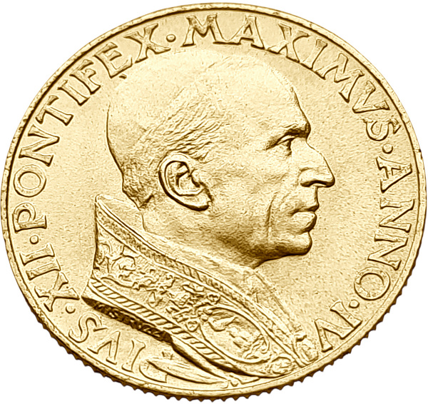 картинка Ватикан. 100 Лир 1942 г. Золото. 5.19 г*0.900 0.1502 oz. от магазина Одежда+ 2