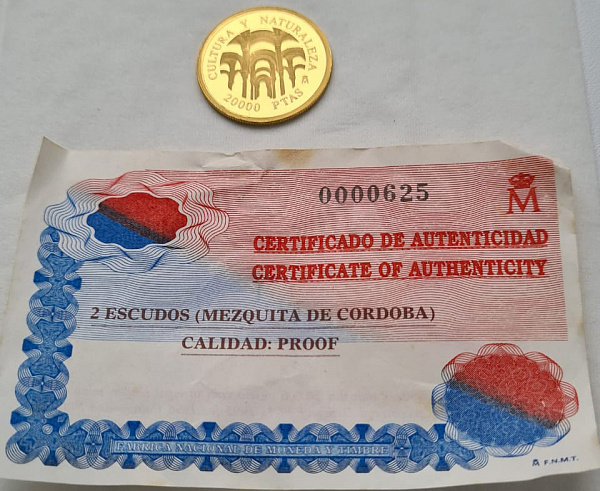 картинка Испания. 20000 Песет 1996г. Золото. 6.75 г*0.999 0.2168 oz. Мескита в Кордове! Сертификат! от магазина Одежда+ 3