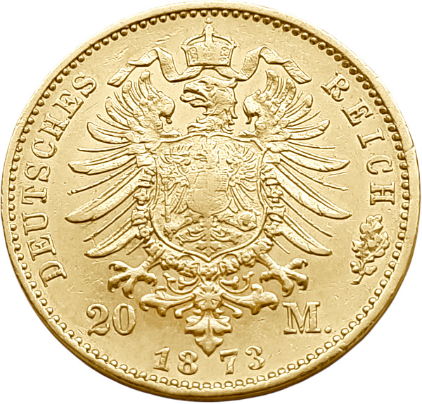 картинка Гессен. 20 Марок 1873 г. Золото. 7.965 г*0.900 0.2305 oz. от магазина Одежда+ 2