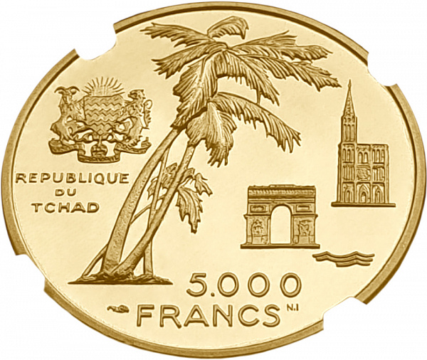 картинка Чад. 5 000 Франков 1970 г. Золото. 17.5 г*0.900 0.5064 oz. Филипп Леклерк! СЛАБ NGC PF 68 ULTRA CAMEO! от магазина Одежда+ 2