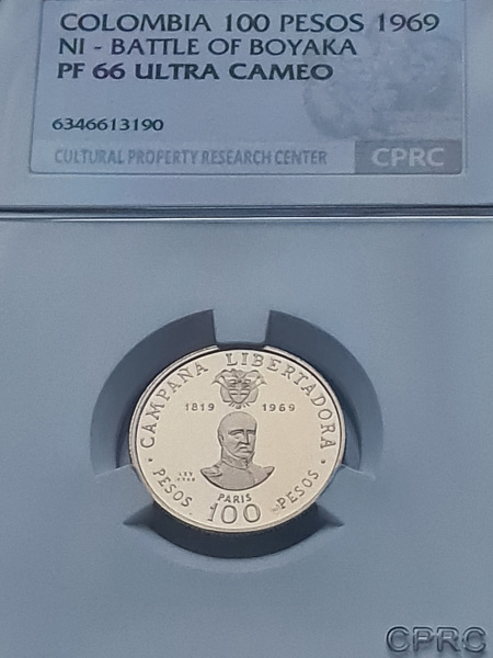 картинка Колумбия. 100 Песо 1969 г. Золото. 4.3 г*0.900 0.1244 oz. СЛАБ CPRC PF 66 ULTRA CAMEO! от магазина Одежда+ 3