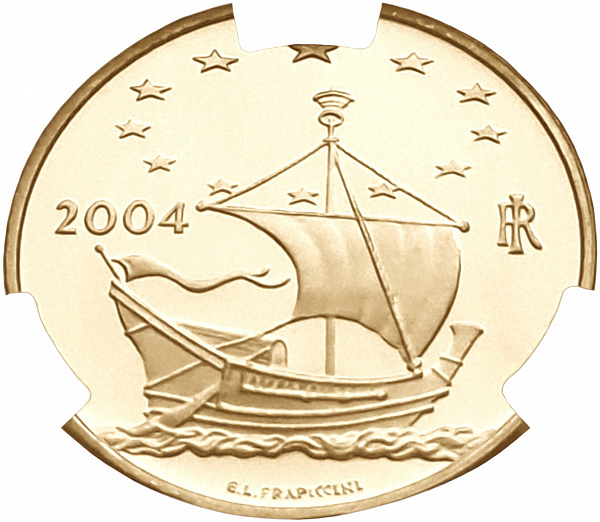 картинка Италия. 20 Евро 2004 г. Золото. 6.45 г*0.900 0.1867 oz. Рене Магритт! СЛАБ CPRC PF 68 ULTRA CAMEO! от магазина Одежда+ 2