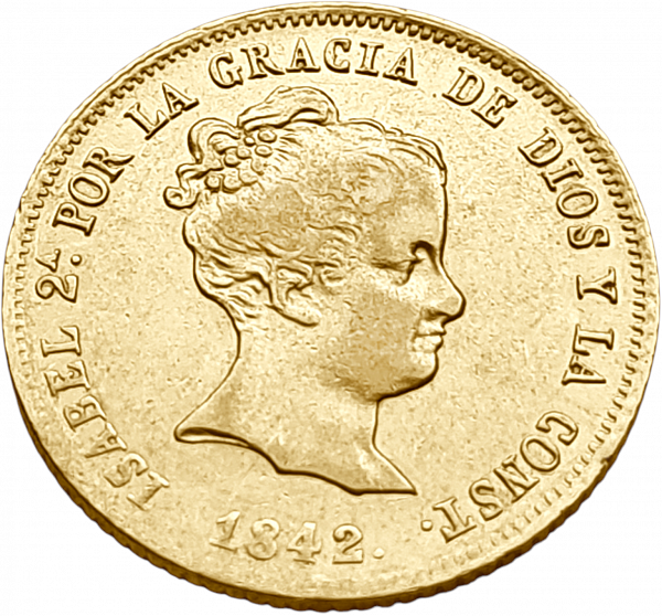 картинка Испания. 80 Реалов 1842 г. Золото. 6.77 г*0.875 0.1904 oz. от магазина Одежда+