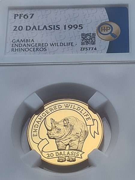 картинка Гамбия. 20 Даласи 1995 г. Золото. 7.776 г*0.5833 0.1458 oz. Носорог! от магазина Одежда+ 3