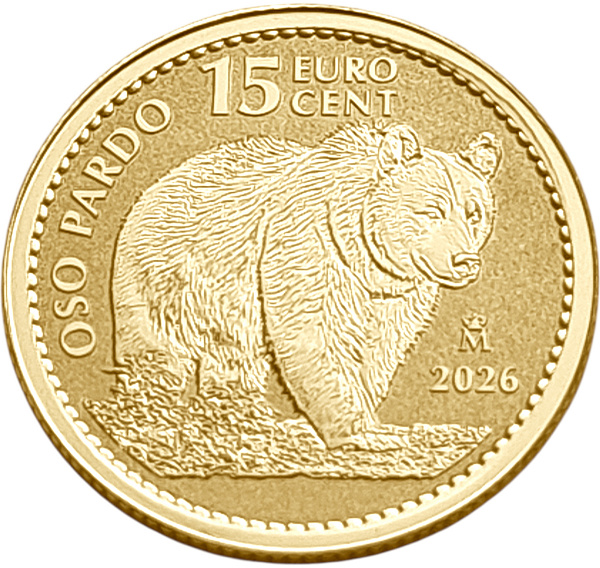 картинка Испания. 15 Центов 2026 г. Золото. 3.111 г*0.9999 0.1 oz. Медведь! от магазина Одежда+