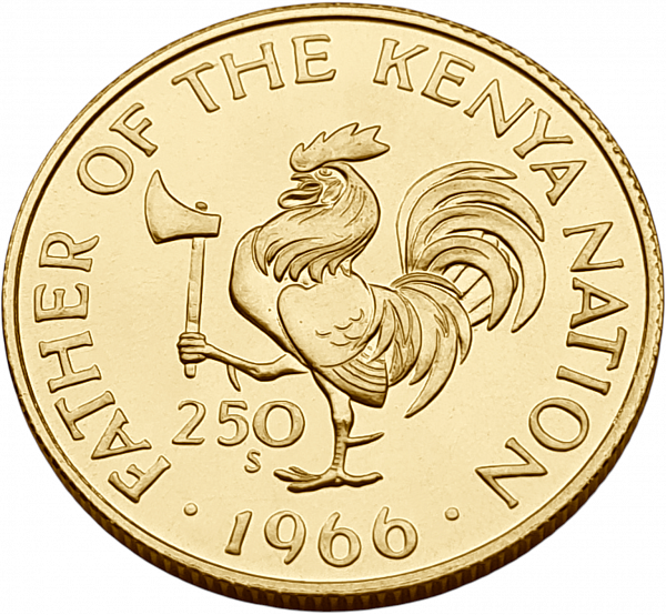 картинка Кения. 250 Шиллингов 1966 г. Золото. 19.0 г*0.917 0.5601 oz. Пруф! от магазина Одежда+ 2