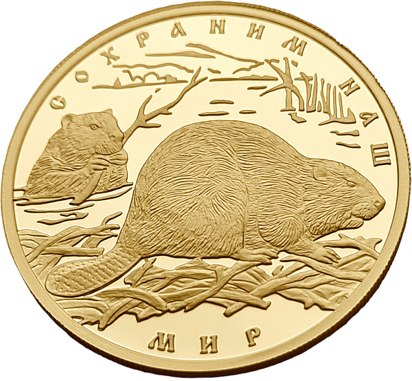 картинка Золотая монета Речной Бобр, Au 15.55 г., 100 рублей от магазина Одежда+
