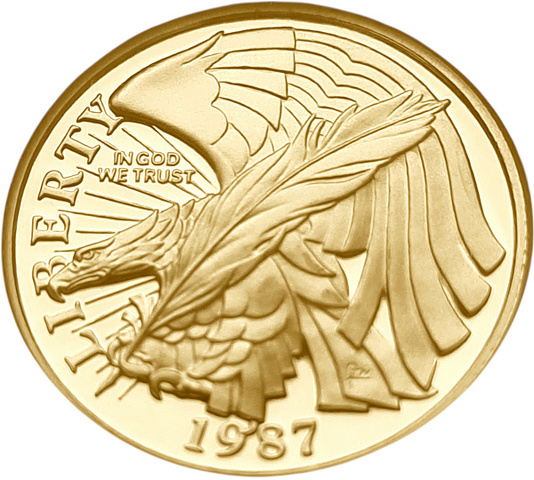 картинка США. 5 Долларов 1987 г. Золото. 8.359 г*0.900 0.2419 oz. СЛАБ NGC PF 69 ULTRA CAMEO! от магазина Одежда+