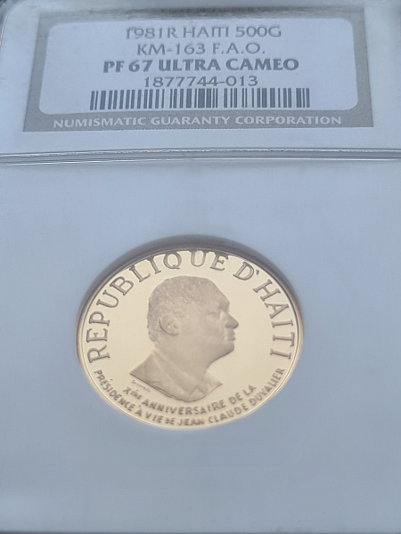 картинка Гаити. 500 Гурдов 1981 г. Золото. 7.0 г*0.900 0.2025 oz. СЛАБ NGC PF 67 ULTRA CAMEO! от магазина Одежда+ 3