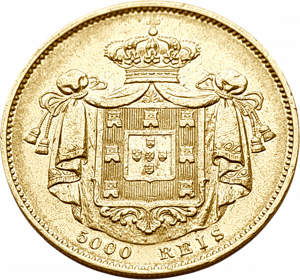 картинка Португалия. 5000 Рейс 1860 г. Золото. 8.8675 г*0.9167 0.2613 oz. от магазина Одежда+ 2