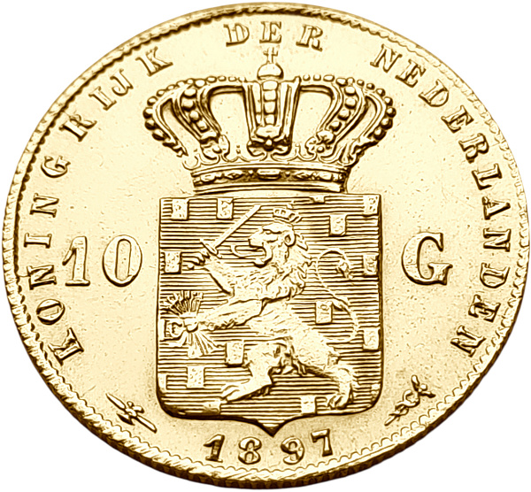 картинка Нидерланды. 10 Гульденов 1897 г. Золото. 6.729 г*0.900 0.1947 oz. от магазина Одежда+ 2