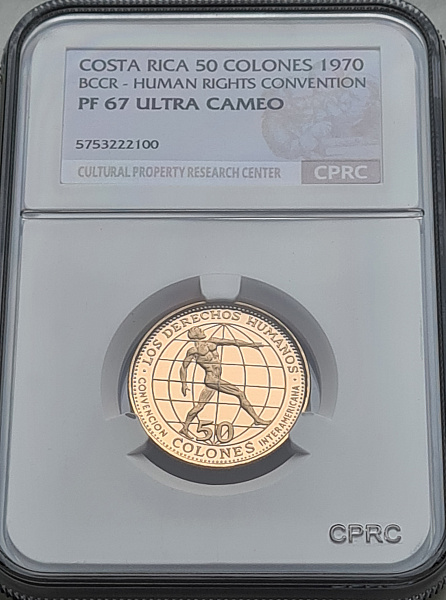 картинка Коста-Рика. 50 Колон 1970г. Золото. 7.45г*0.900 0.2156 oz. Конвенция по Правам Человека! от магазина Одежда+ 3