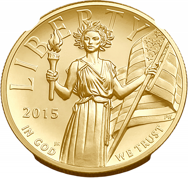 картинка США. 100 Долларов 2015 г. Золото. 31.1035 г*0.9999 1.0 oz. Свобода! Высокий Рельеф! СЛАБ NGC MS 70! от магазина Одежда+ 2