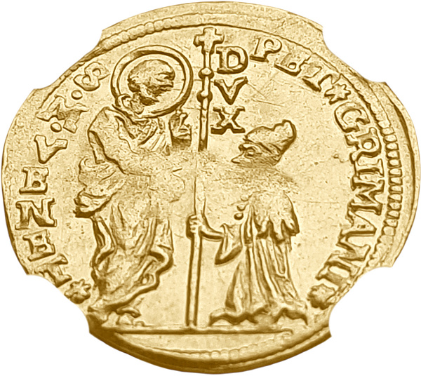 картинка Венеция. 1 Цехин 1741-52 г. Золото. 3.46 г*0.999 0.1111 oz. СЛАБ NGC MS 62!!! от магазина Одежда+