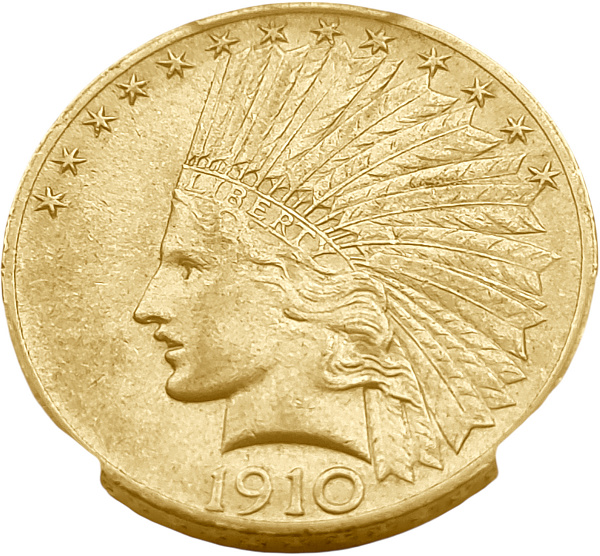 картинка США. 10 Долларов 1910 г. Золото. 16.72 г*0.900 0.4837 oz. (D). СЛАБ PCGS MS 62! от магазина Одежда+