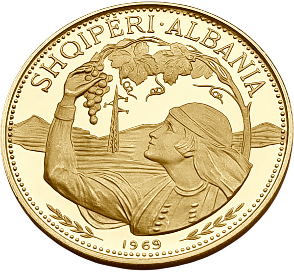 картинка Албания. 100 Леков 1969 г. Золото. 19.75 г*0.900 0.5715 oz. СЛАБ CPRC PF 66 ULTRA CAMEO! от магазина Одежда+