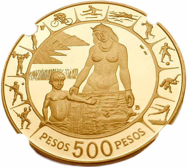 картинка Колумбия. 500 песо 1971 г. Золото. 21.5 гр*0.900 0.6221 oz. СЛАБ NGC PF68 ULTRA CAMEO! от магазина Одежда+