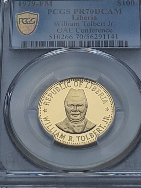 картинка Либерия. 100 Долларов 1979 г. Золото 10.93 г*0.900 0.3163 oz. СЛАБ PCGS PR 70 DCAM! от магазина Одежда+ 3