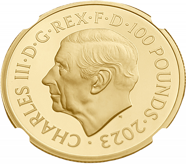 картинка Великобритания. 100 Фунтов 2023г. Золото. 31.21 г*0.9999 1.0033 oz. Лев и Орел! СЛАБ NGC PF 70 ULTRA CAMEO! от магазина Одежда+ 2
