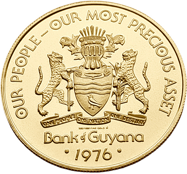 картинка Гайана. 100 Долларов 1976 г. Золото. 5.74 г*0.500 0.0923 oz. от магазина Одежда+ 2