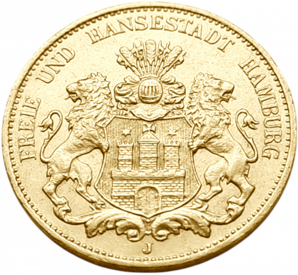 картинка Гамбург. 20 Марок 1913 г. Золото. 7.97 г*0.900 0.2305 oz. от магазина Одежда+