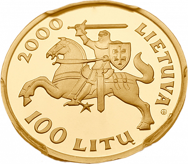 картинка Литва. 100 Литов 2000 г. Золото. 7.78 г*0.999 0.25 oz. Князь Витовт! СЛАБ PCGS PR 67 DCAM! от магазина Одежда+ 2