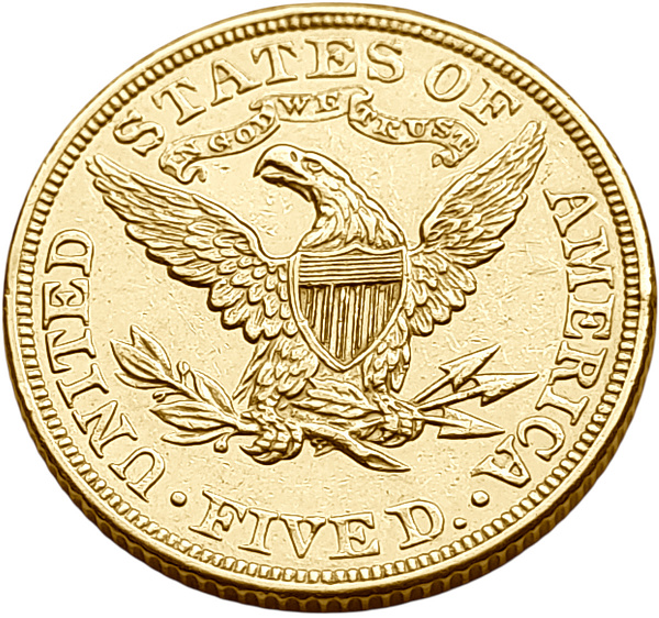 картинка США. 5 Долларов 1885 г. Золото. 8.359 г*0.900 0.2419 oz. от магазина Одежда+ 2