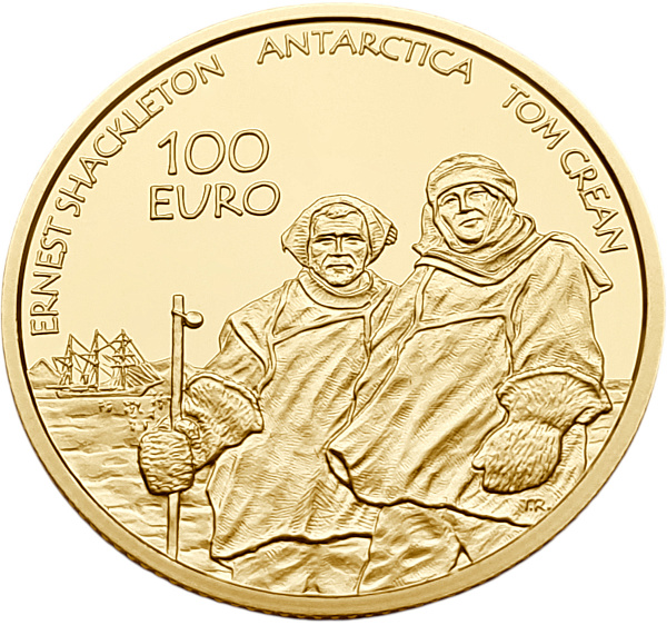 картинка Ирландия. 100 Евро 2008 г. Золото 15.55 г*0.999 0.5 oz. Международный полярный год! Экспедиция Шеклтона в Антарктиду! Пруф! от магазина Одежда+