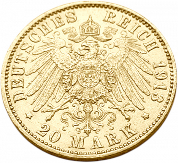 картинка Гамбург. 20 Марок 1913 г. Золото. 7.97 г*0.900 0.2305 oz. от магазина Одежда+ 2